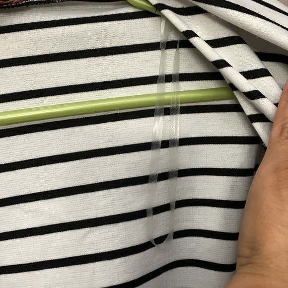 Sunny Leigh Black and White Striped open front  Drape Cardigan Large - Picture 7 of 10